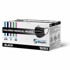 Masca Medicala Tip IIR Neagra 3 Pliuri SERIX 50 Buc