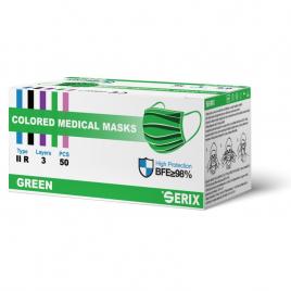 Masca Medicala Tip IIR Verde 3 Pliuri SERIX 50 Buc