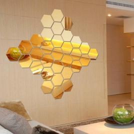 Oglinda Design Hexagon Acrilica Cristal & Diamant GOLD- Luxury Home - 18 cm - 1 Buc