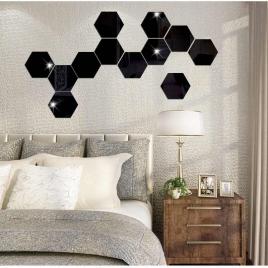 Oglinzi Decorative Hexagon XL Black Luxury Home 12 bucati/set
