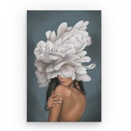Tablou Canvas Arta Moderna, Femeie cu Fata de Trandafiri Albi, 80 x 50 cm