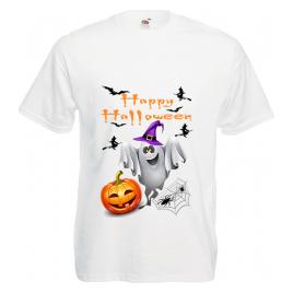 Tricou mesaj happy Halloween alb XL