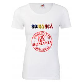 Tricou dama personalizat Romanca fabricat in Romania alb S