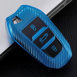 Husa cheie auto peugeot smartkey tpu+pc albastru carbon