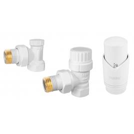 Set robineti radiator coltari 1/2” cu cap termostatic, alb