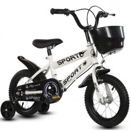 Bicicleta pentru copii cu roti ajutatoare si frane, 12 inch, Alba