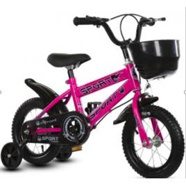 Bicicleta pentru copii cu roti ajutatoare si frane, 16 inch, Roz