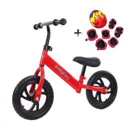 Bicicleta de echilibru pentru incepatori, Bicicleta fara pedale pentru copii intre 2 si 5 ani, Rosie + Set de protecție copii, Format din casca , 2x apărători genunchi, 2x aparatori coate și 2x apărători maini