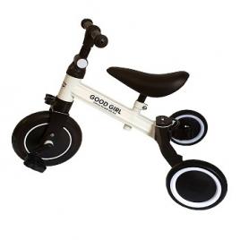 Tricicleta transformabila in bicicleta de echilibru fara pedale, 4 in 1, Pentru copii 2 - 5 ani, Alba, Pedale detasabile, Ghidon reglabil cu manere antiderpante, Suport pedale si roti EVA