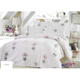 Lenjerie de pat in nuante de roz si gri cu model floral 4 piese bumbac satinat