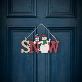 Decor de crăciun din lemn - om de zăpadă - cu agățătoare - 17 x 9 cm