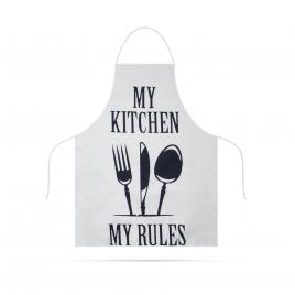 Șorț de bucătărie - 68 x 52 cm - my kitchen my rules! (alb)