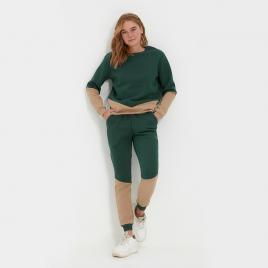 Pantalon sport dama verde cu crem