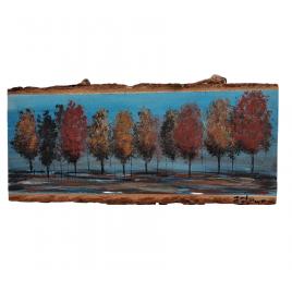 Pictura pe felie de lemn, copaci autumnali, 11 x 25 cm