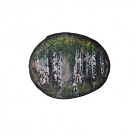 Pictura pe felie de lemn, padure de mesteceni,  10 x 8 cm