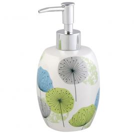 Dispenser pentru sapun lichid, ceramic, model floral, 460 ml, alb cu verde