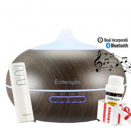 Difuzor de aromaterapie Aroma Vulcano & Music, 550 ml, cu telecomanda Lemn inchis + BONUS