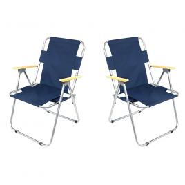 Set 2 scaune camping pliant cu cotiere structura metalica albastru
