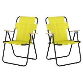 Set 2 scaune camping pliant cu cotiere structura metalica galben
