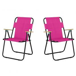 Set 2 scaune camping pliant cu cotiere structura metalica roz