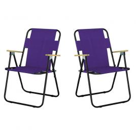 Set 2 scaune camping pliant cu cotiere structura metalica violet