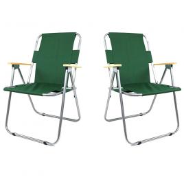 Set scaune camping pliante cu cotiere structura metalica verde
