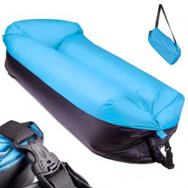 Saltea autogonflabila lazy bag tip sezlong 185 x 70cm culoare negru-albastru pentru camping plaja sau piscina