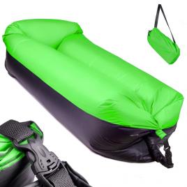 Saltea autogonflabila lazy bag tip sezlong 185 x 70cm culoare negru-verde pentru camping plaja sau piscina