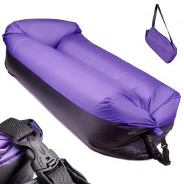 Saltea autogonflabila lazy bag tip sezlong 185 x 70cm culoare negru-violet pentru camping plaja sau piscina