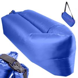 Saltea autogonflabila lazy bag tip sezlong 230 x 70cm culoare bleumarin pentru camping plaja sau piscina