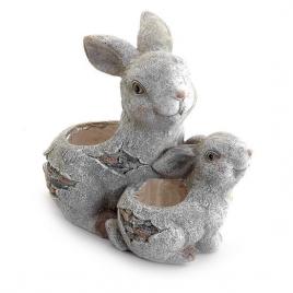 Decoratiune gradina ceramica iepuri cu ghiveci 34x19x32 cm