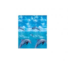 Perdea de dus albastra cu delfini dophin din plastic ecologic 180x180cm cu 12 inele de prindere