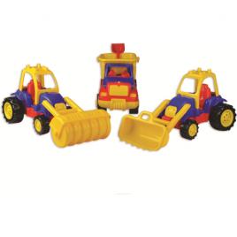 Set 3 utilaje constructie Autobasculanta, Buldozer si Tractor compactor Ucar Toys UC13 Initiala