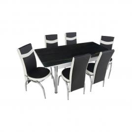 Set masa extensibila Marble dark negru marmorat MDF acoperit cu sticla 6 scaune picioare cromate