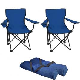 Set 2 scaune camping pliante cu brate structura metalica albastru