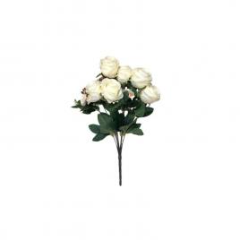 Buchet flori artificiale, alb, Trandafiri, 50 cm