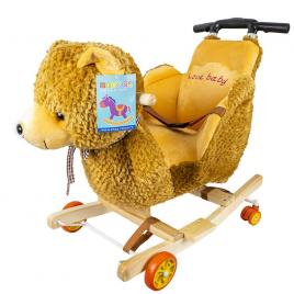 Balansoar pentru bebelusi ursulet lemn + plus cu rotile
