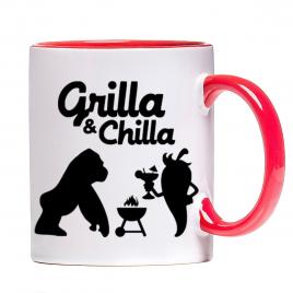 Cana personalizata Grilla,ceramica alba cu interior si maner colorat, 330 ml