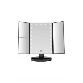 Oglinda pentru machiaj cu lumini, 24 LED, rotatie de 180º, negru, 62149