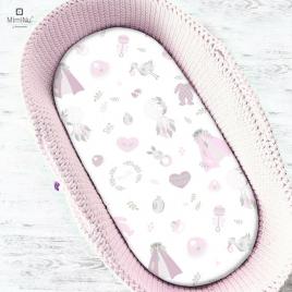 Miminu - cearceaf cu elastic pentru landou, carucior si cosulet, dimensiune 80x35 cm, din bumbac, baby shower pink 