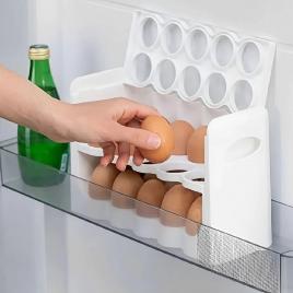 Suport de depozitare pentru oua cu 3 rafturi culoare alb, capacitate 30 de buc