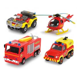 Pompierul sam set 4 vehicule din metal cu elicopter scara 1:64