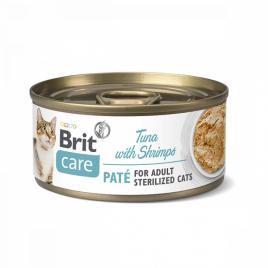 Hrana umeda cu ton si creveti pentru pisici brit care cat sterilized 85 g brit