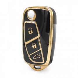 Husa cheie briceag fiat linea, 3 butoane, model vechi, tpu, negru cu contur auriu