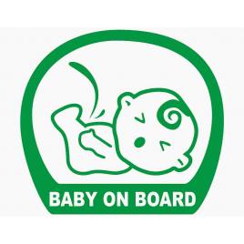 Sticker autocolant autoturism - Baby on board piss - 13 x 11.8 cm  Verde deschis