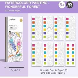 Carte de colorat cu apa,  pensula de pictat si culori incluse, 19 x 8 x 1.3 cm,  wonderful forest mideer md4194