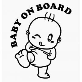 Sticker autocolant autoturism - Baby on board kick - 11.6 x 15.2 cm Negru