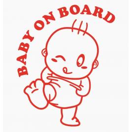 Sticker autocolant autoturism - Baby on board kick - 11.6 x 15.2 cm Rosu