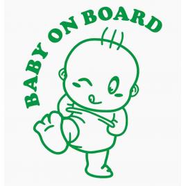 Sticker autocolant autoturism - Baby on board kick - 11.6 x 15.2 cm Verde
