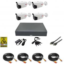 Sistem supraveghere video 4 camere exterior 2mp, 1080p full hd ir 40m, dvr 4 canale, accesorii full